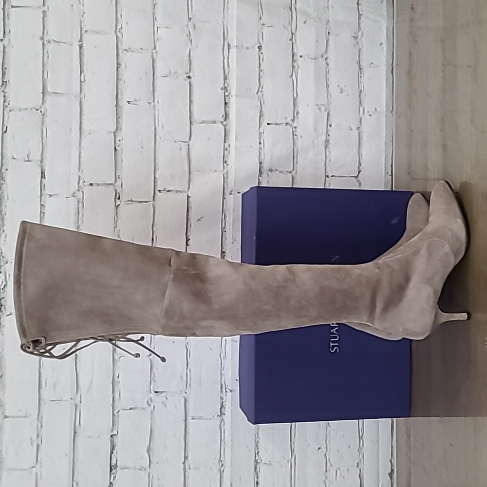 Stuart Weitzman Tiemodel Suede Leather Over-the-knee Boots In Taupe - NWT/NIB - Picture 14 of 16